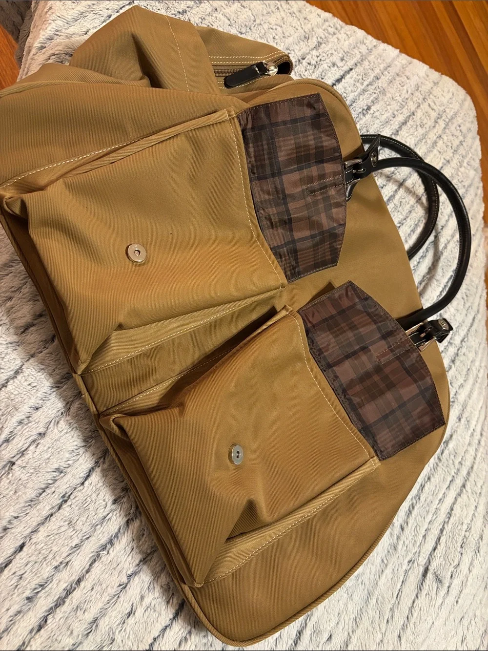 Maxx New York Tan Canvas Travel Tote with Black Trim